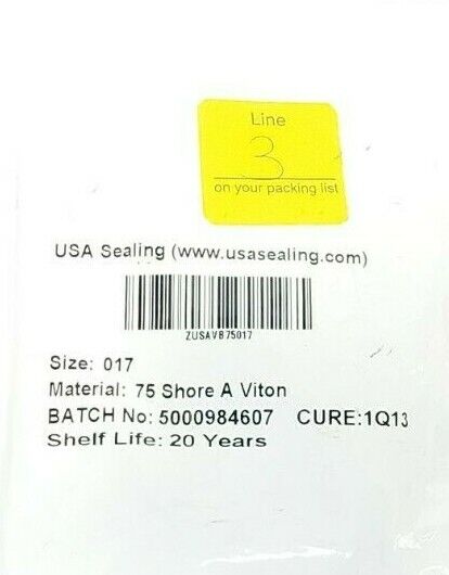PACK OF 50 NEW USA SEALING ZUSAVB75017 O-RINGS, SIZE: 017, MAT: 75 SHORE A VITON