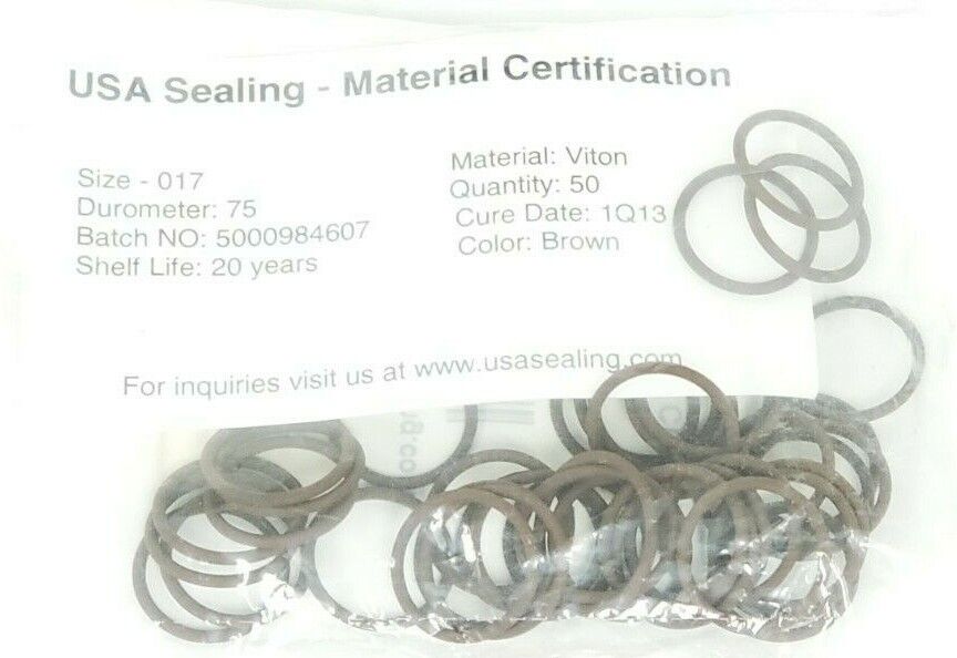 PACK OF 50 NEW USA SEALING ZUSAVB75017 O-RINGS, SIZE: 017, MAT: 75 SHORE A VITON