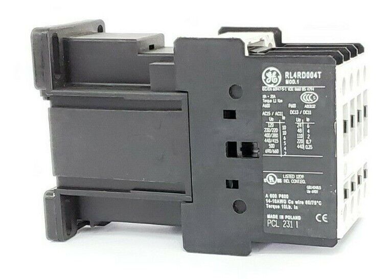 NEW GENERAL ELECTRIC RL4RD004T RELAY 4NC 20AMP 24VDC COIL MOD. 1