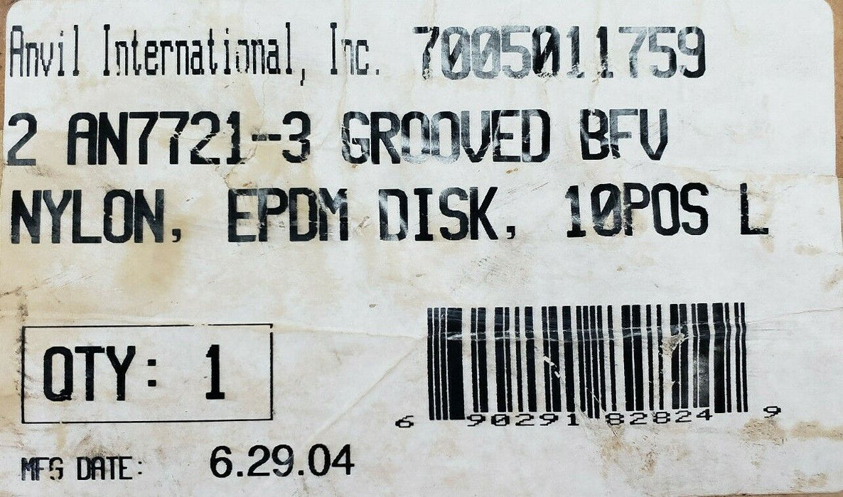 ANVIL GRUVLOK 7005011759 SERIES 7700 2" BUTTERFLY VALVE, 10POS, 200PSI, AN7721-3