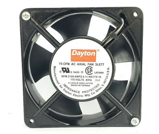 DAYTON 3LE77 AC AXIAL FAN 75 CFM, 115V 60HZ, RPM 2100 AMPS 0.11 WATTS 10