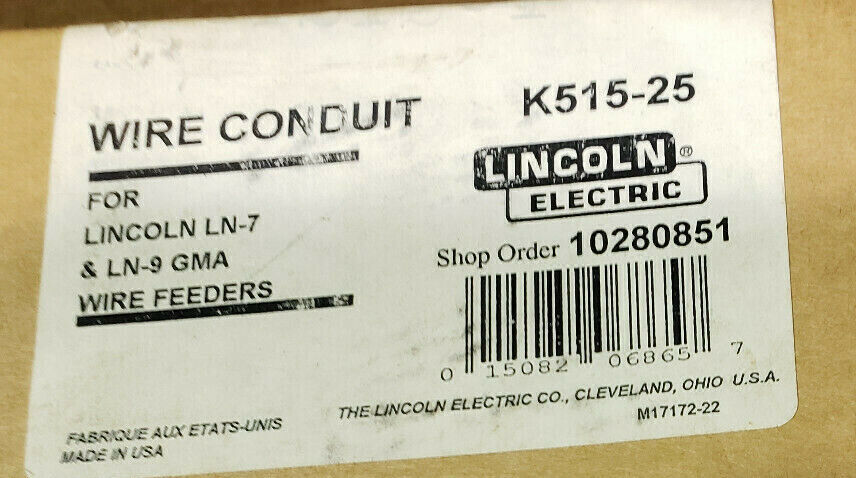 NEW LINCOLN K515-25 WIRE CONDUIT FOR LM-7 & LM-9 GMA WIRE FEEDERS, 25FT, K51525