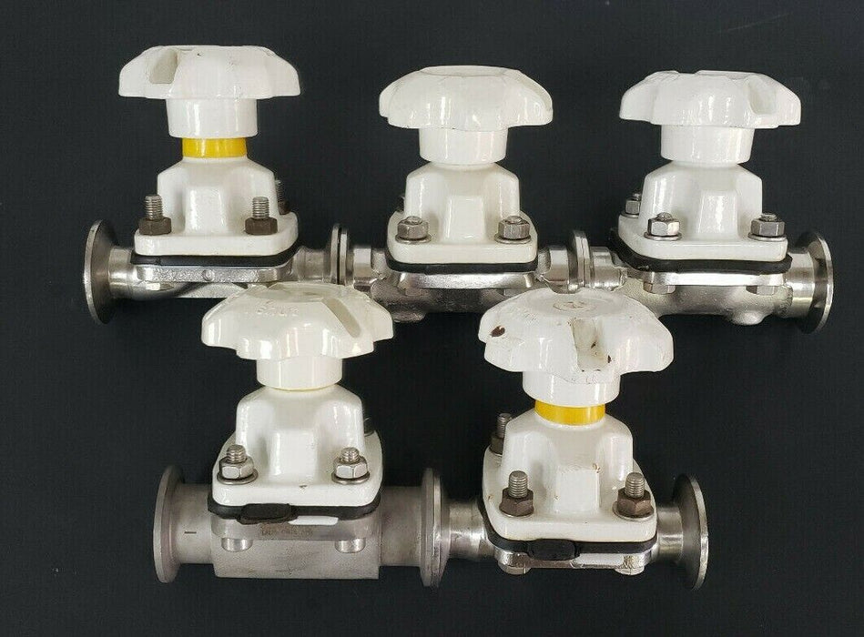 LOT OF 5 SAUNDERS DIAPHRAGM VALVES WITH 7/8" ID X 2" OD VALVE BODIES