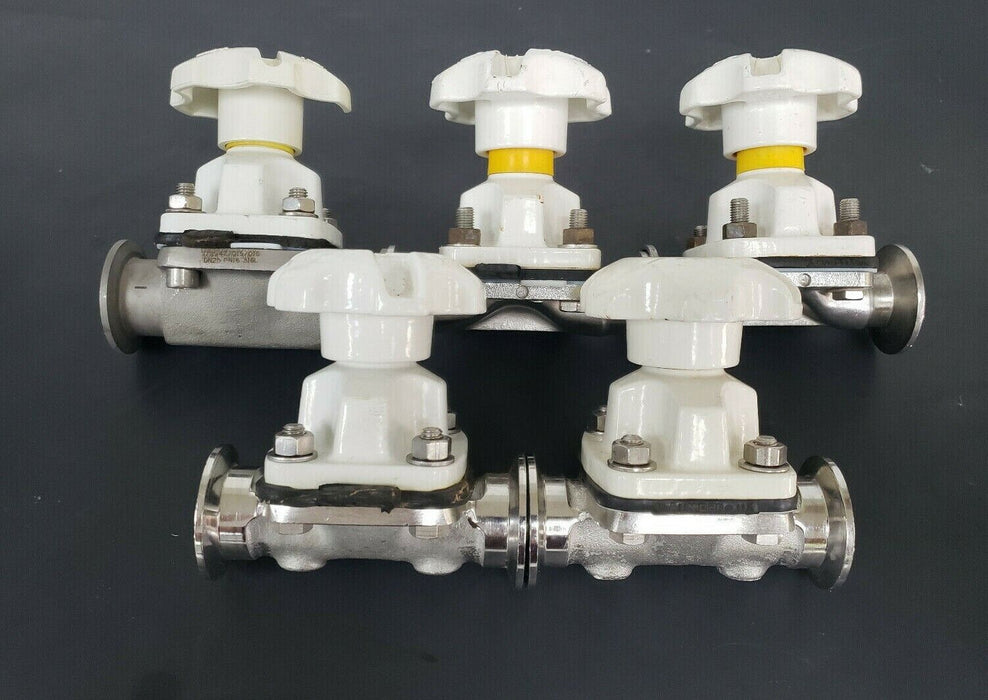LOT OF 5 SAUNDERS DIAPHRAGM VALVES WITH 7/8" ID X 2" OD VALVE BODIES