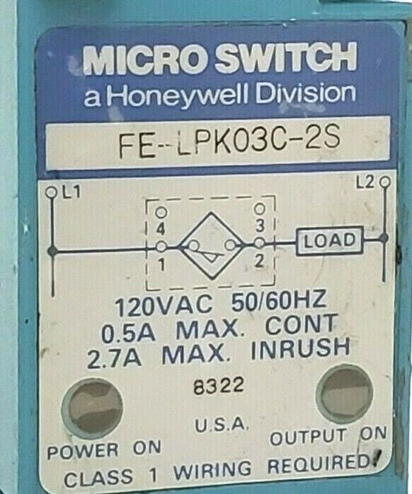 HONEYWELL MICRO SWITCH FE-LPK03C-2S 120VAC 50/60HZ FELPK03C2S