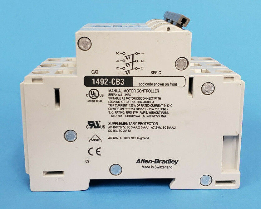 ALLEN-BRADLEY 1492-CB3-G050 SER. C CIRCUIT BREAKER, 5A, 3HP, 1492CB3G050