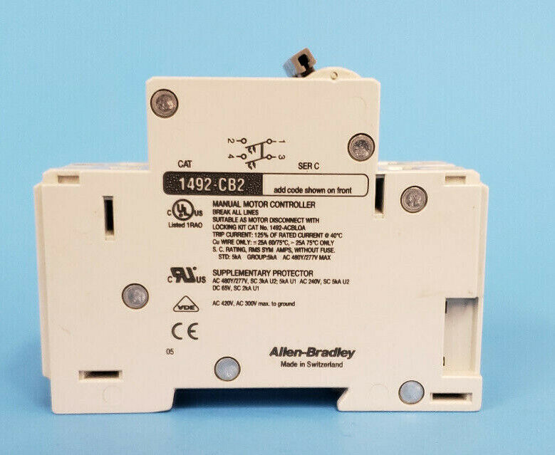 ALLEN-BRADLEY 1492-CB2-G050 SER. C CIRCUIT BREAKER, 5A, 1-1/2HP, 1492CB2G050