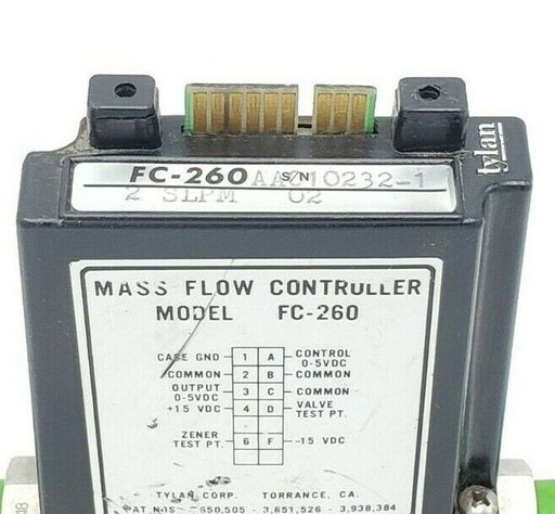 TYLAN CORP. FC-260 2 SLPM MASS FLOW CONTROLLER 150PSIG FC-260-2-SLPM-02