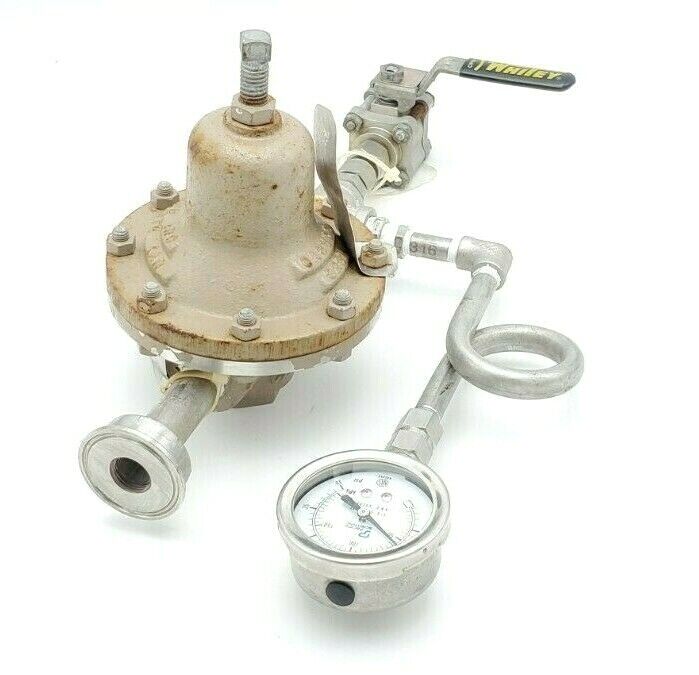 CASHCO 1/2" NPT D SS/G1/S1 20-40PSI PRESSURE REGULATOR ASSY W/ VALVE & GAUGE