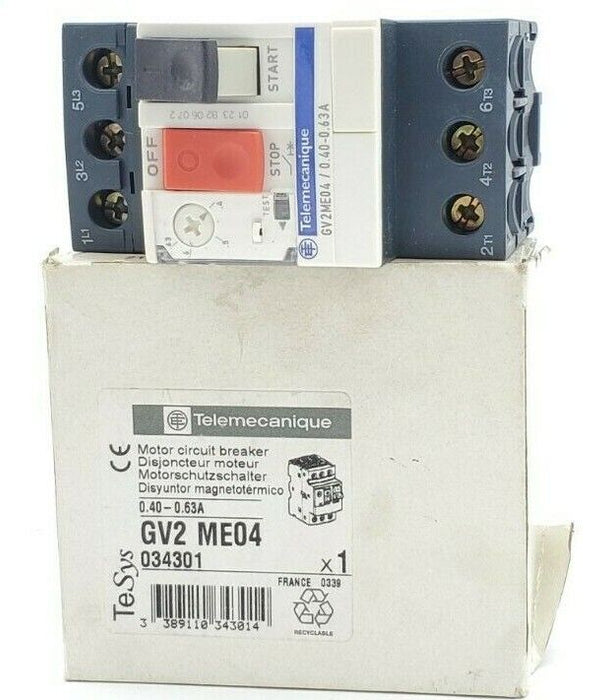 NEW TELEMECANIQUE GV2-ME04 MOTOR CIRCUIT BREAKER 0.40-0.63A 034301 GV2ME04