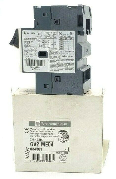 NEW TELEMECANIQUE GV2-ME04 MOTOR CIRCUIT BREAKER 0.40-0.63A 034301 GV2ME04