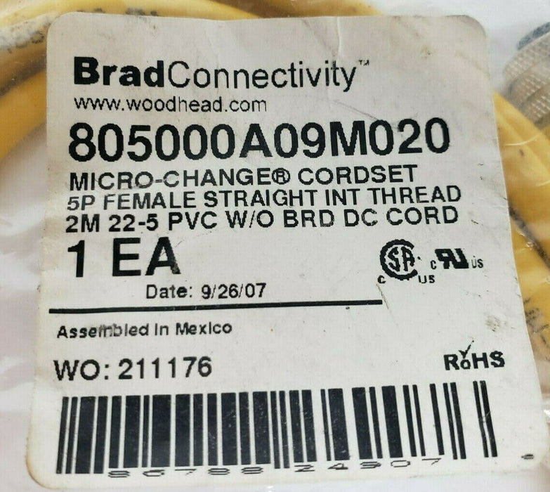 NEW BRAD HARRISON 805000A09M020 MICRO-CHANGE CORDSET 5P FEMALE 2M