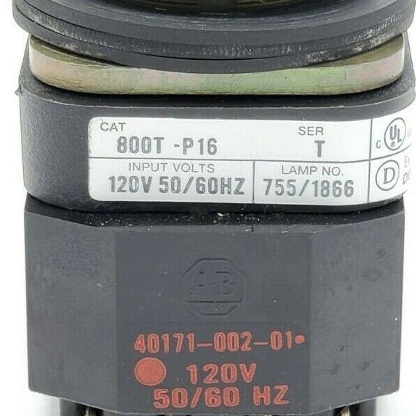 ALLEN BRADLEY 800T-P16W WHITE LENS PILOT LIGHT 800T-P16 W/ 40171-002-01 COIL