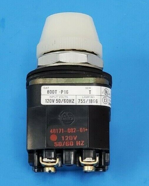 ALLEN BRADLEY 800T-P16W WHITE LENS PILOT LIGHT 800T-P16 W/ 40171-002-01 COIL