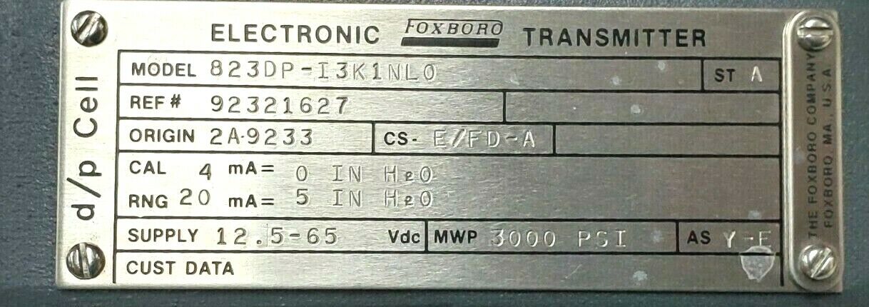 FOXBORO 823DP-I3K1NL0 ELECTRONIC TRANSMITTER W/ B0138NS SENSOR MODULE