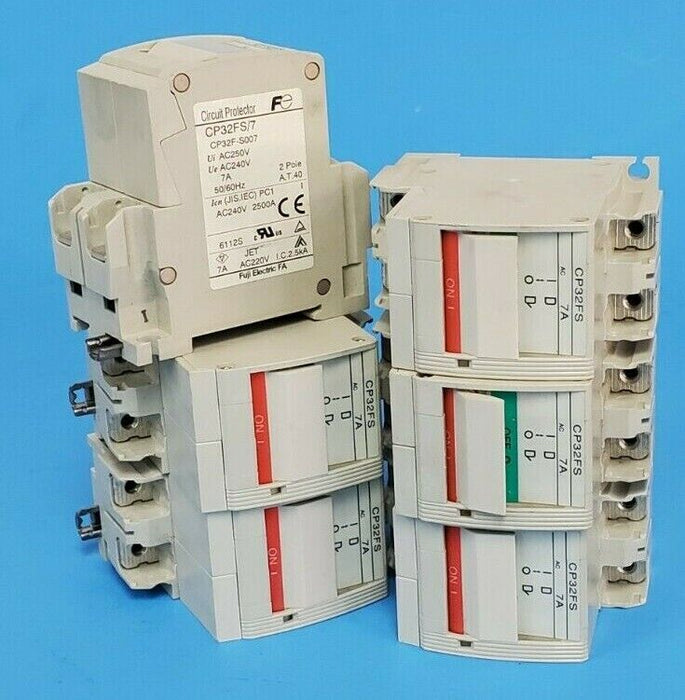LOT OF 6 FUJI ELECTRIC CP32FS/7 CIRCUIT PROTECTORS CP32F-S007, 7A, 2-POLE