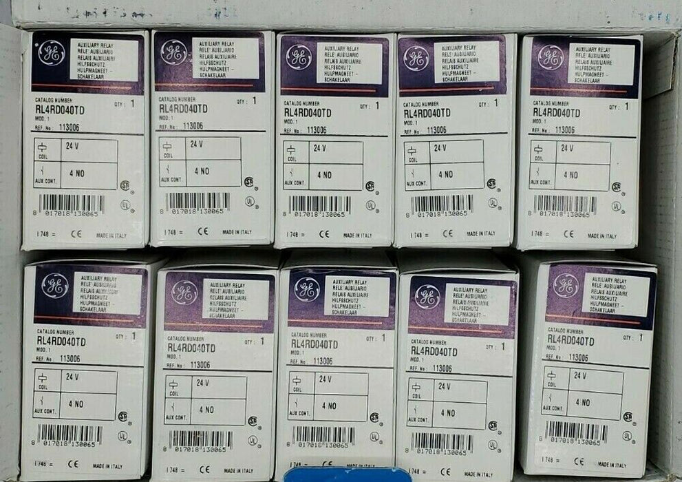LOT OF 10 NIB GENERAL ELECTRIC RL4RD040TD RELAYS, 4 POLE, 24V COIL