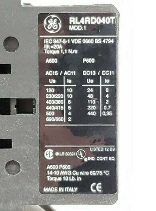 LOT OF 10 NIB GENERAL ELECTRIC RL4RD040TD RELAYS, 4 POLE, 24V COIL