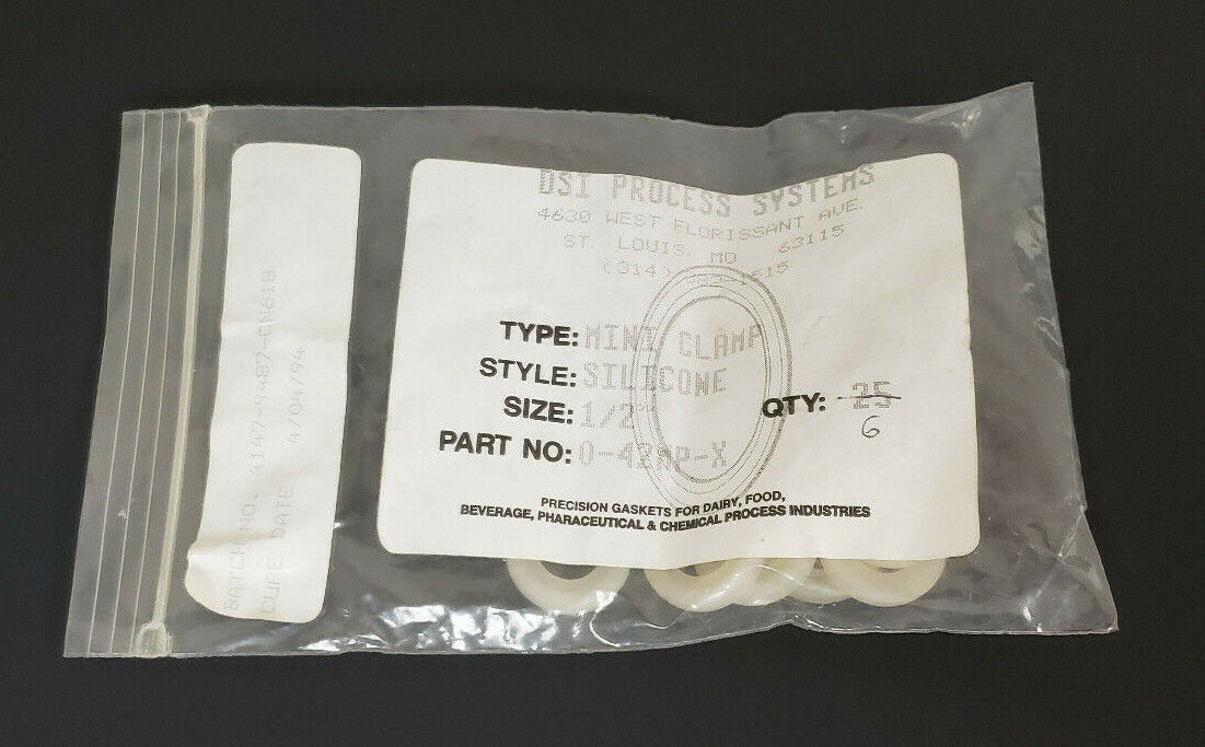 LOT OF 6 NEW DSI PROCESS SYSTEMS 0-42MP-X MINI CLAMP SILICONE GASKETS, 1/2"