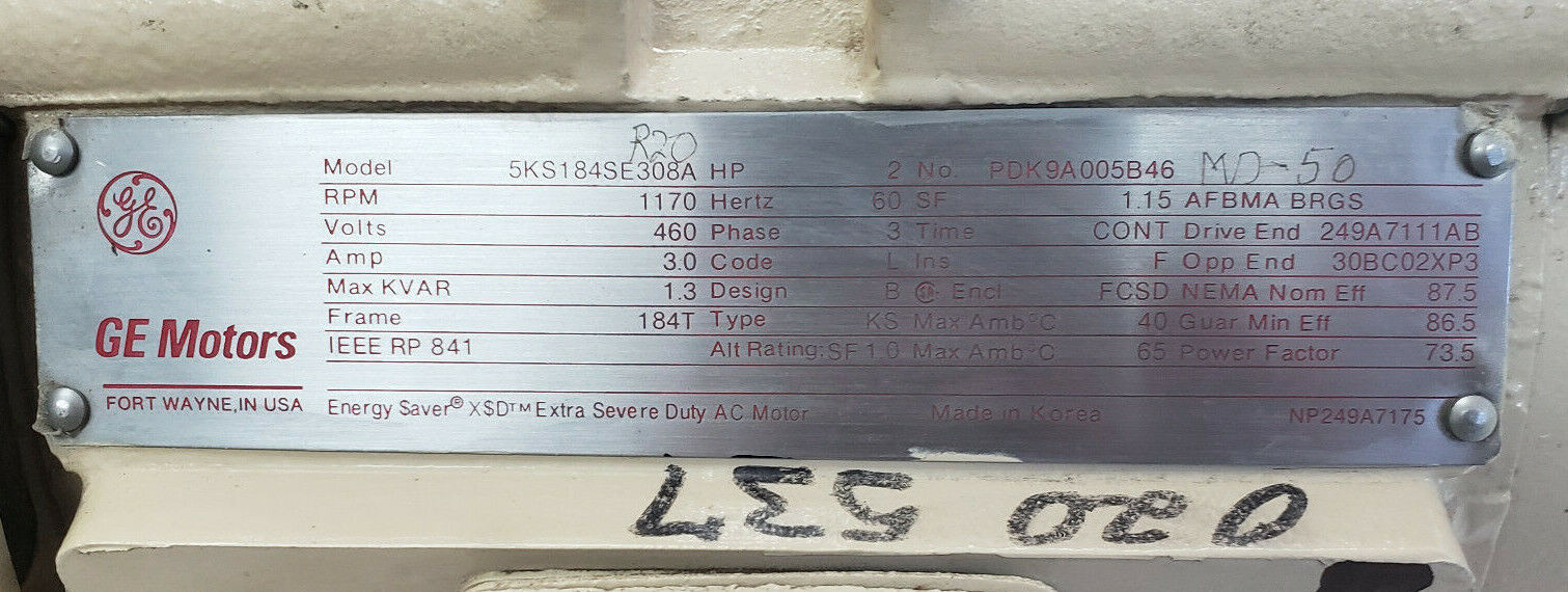 NEW GE 5KS184SE308A EXTRA SEVERE DUTY AC MOTOR PDK9A005B46 1170RPM 2HP 460V 3.0A