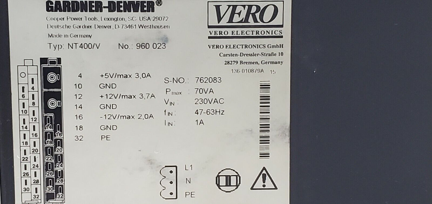 GARDNER-DENVER NT400/V POWER SUPPLY NT400V NO. 960023