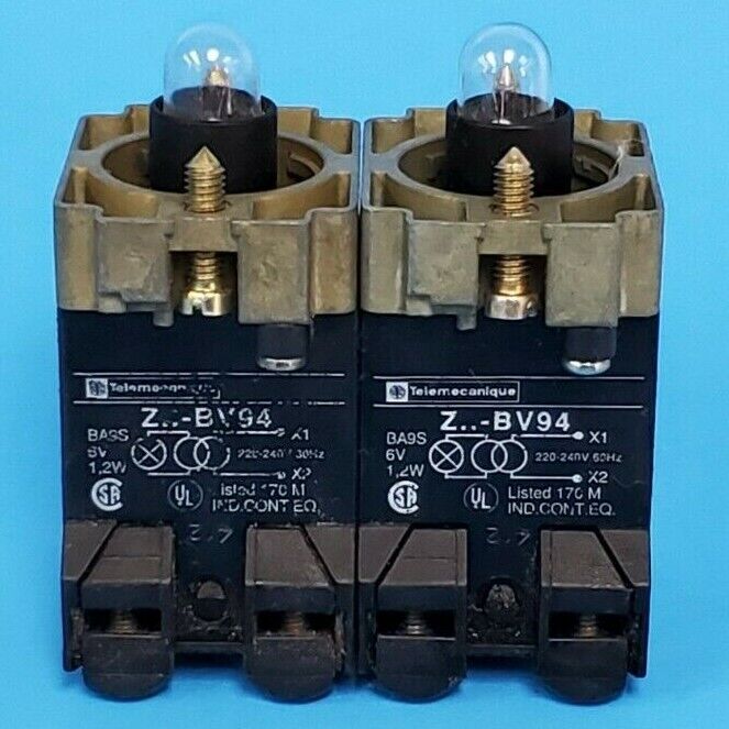 LOT OF 2 TELEMECANIQUE ZB2BV94 PILOT LIGHT HEADS 25310, 6V 1.2W