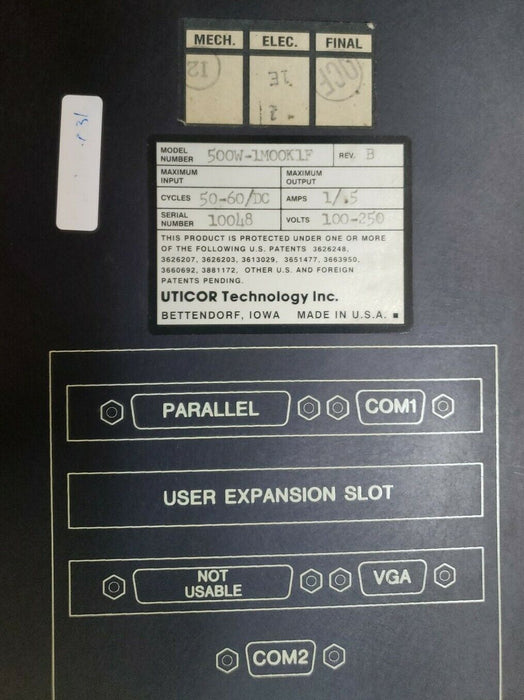 UTICOR 500W-1M00K1F PWS 500 INDUSTRIAL COMPUTER 10501 500W-1M00K1 500M-1S10K3