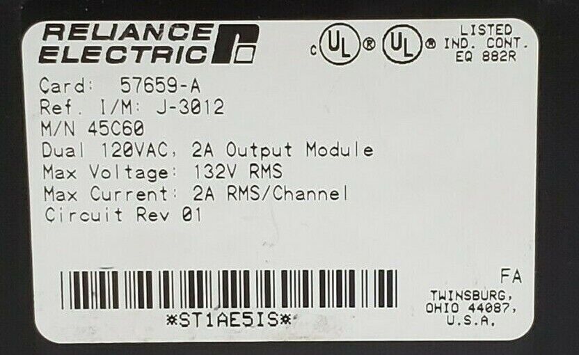 RELIANCE ELECTRIC 57659-A PROGRAMMABLE CONTROLLER OUTPUT MODULE 45C60