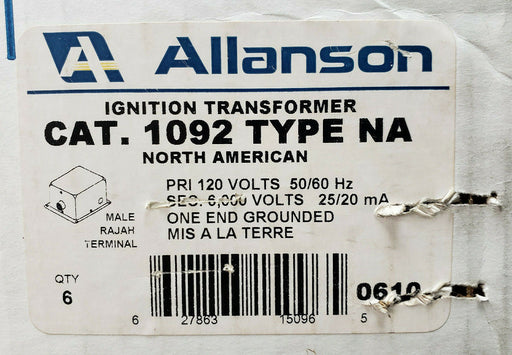 CASE OF 6 NIB ALLANSON 1092-NA IGNITION TRANSFORMERS 120/6000V 1092NA
