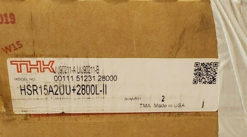 SET OF 2 NIB THK HSR15A2UU+2800L-II LINEAR GUIDE AND BEARING ASSEMBLIES