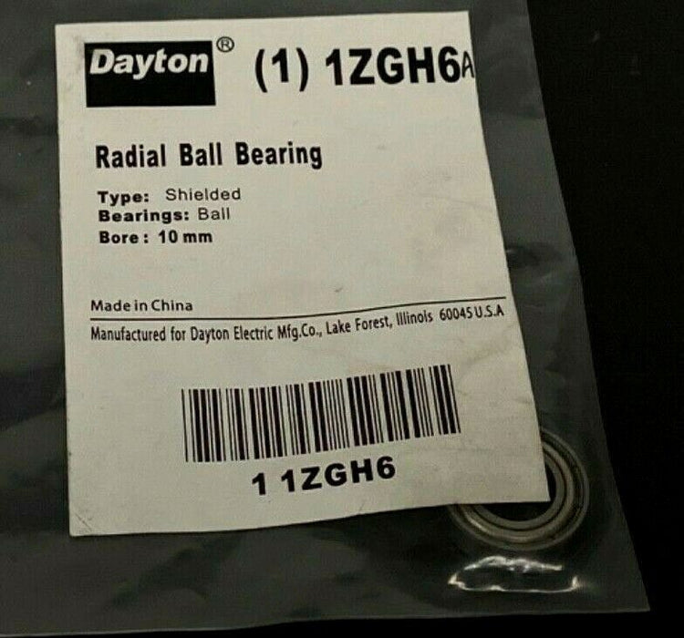 LOT OF 3 NEW DAYTON 1ZGH6A RADIAL BALL BEARINGS 10MM SHIELDED 1ZGH6