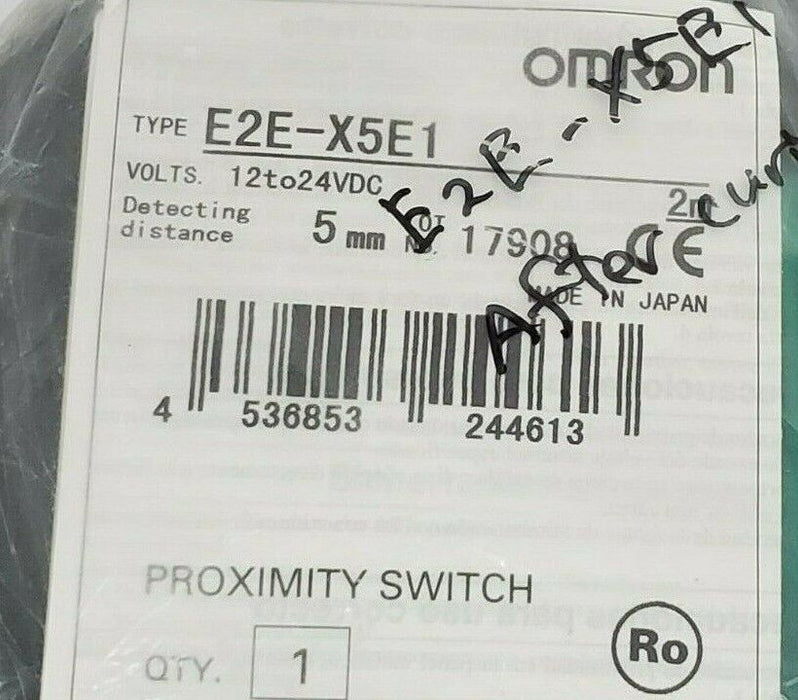 LOT OF 2 NEW OMRON E2E-X5E1 PROXIMITY SWITCHES E2EX5E1 RANGE: 5MM, 12TO24VDC, 2M