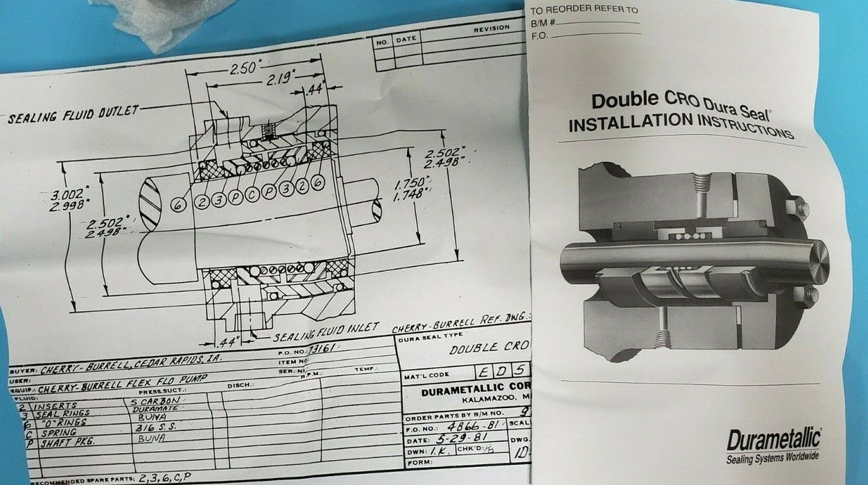 NIB DURAMETALLIC 97401 MECHANICAL SEAL KIT, 129550, 5902626, 1.750"