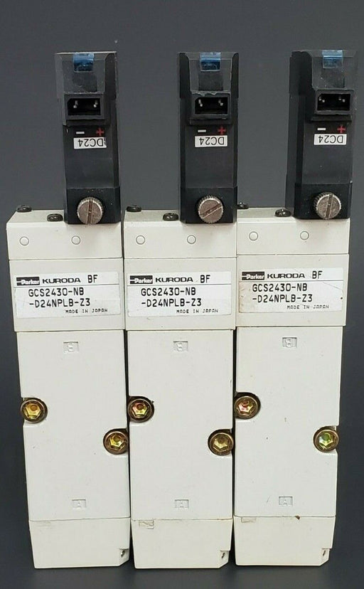 LOT OF 3 PARKER KURODA GCS2430-NB-D24NPLB-Z3 SOLENOID VALVE DC24V