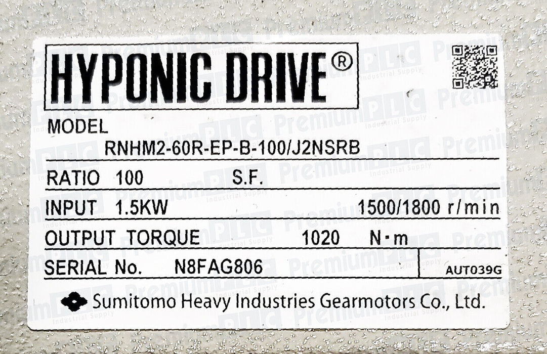 NEW HYPONIC DRIVE RNHM2-60R-EP-B-100/J2NSRB GEARMOTOR TYPE: TC-FP/FB-2E