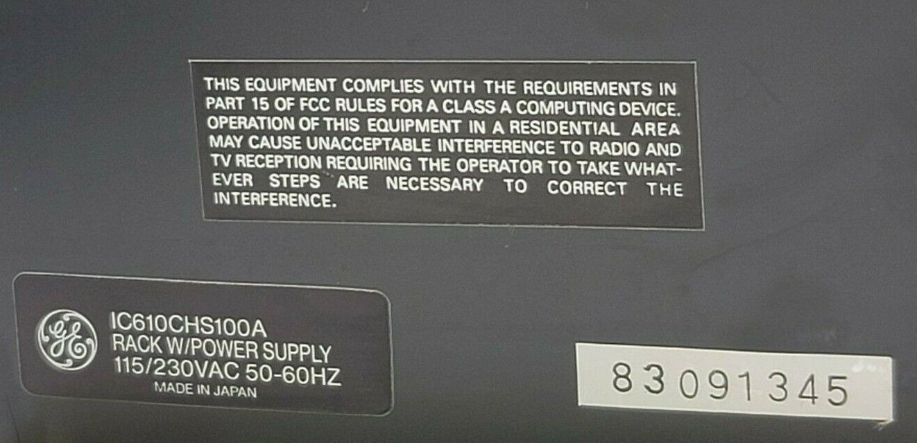 GE FANUC IC610CHS100A RACK W/ POWER SUPPLY, IC610MDL175A, IC610MDL101A
