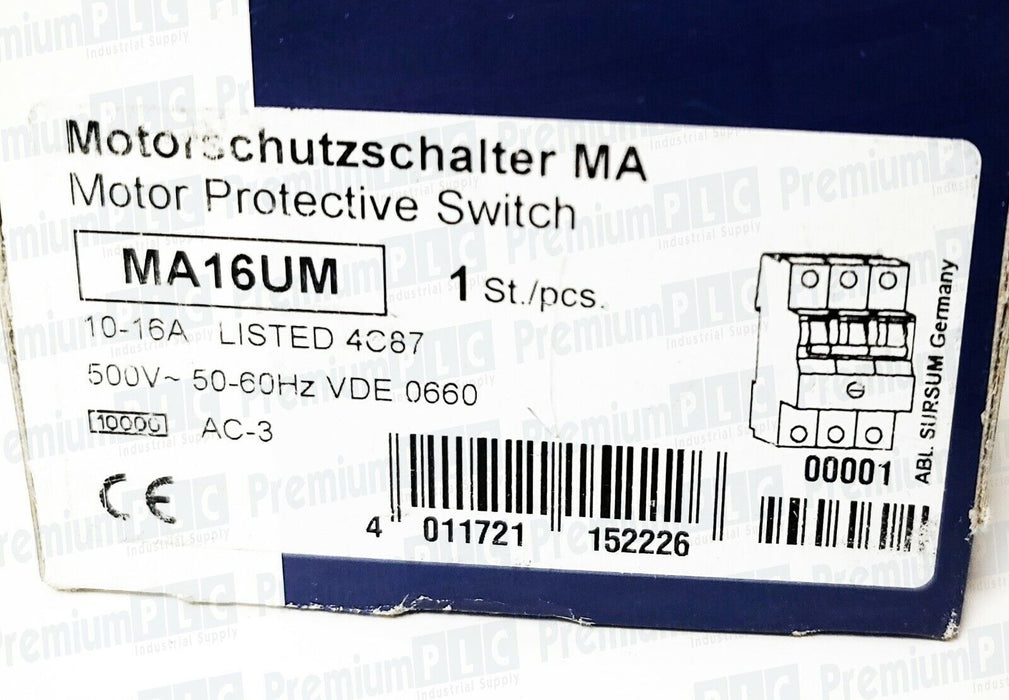 NEW ALTECH CORP/ABL MA16UM MOTOR PROTECTION CIRCUIT BREAKER 10-16A 500V 3P 50/60