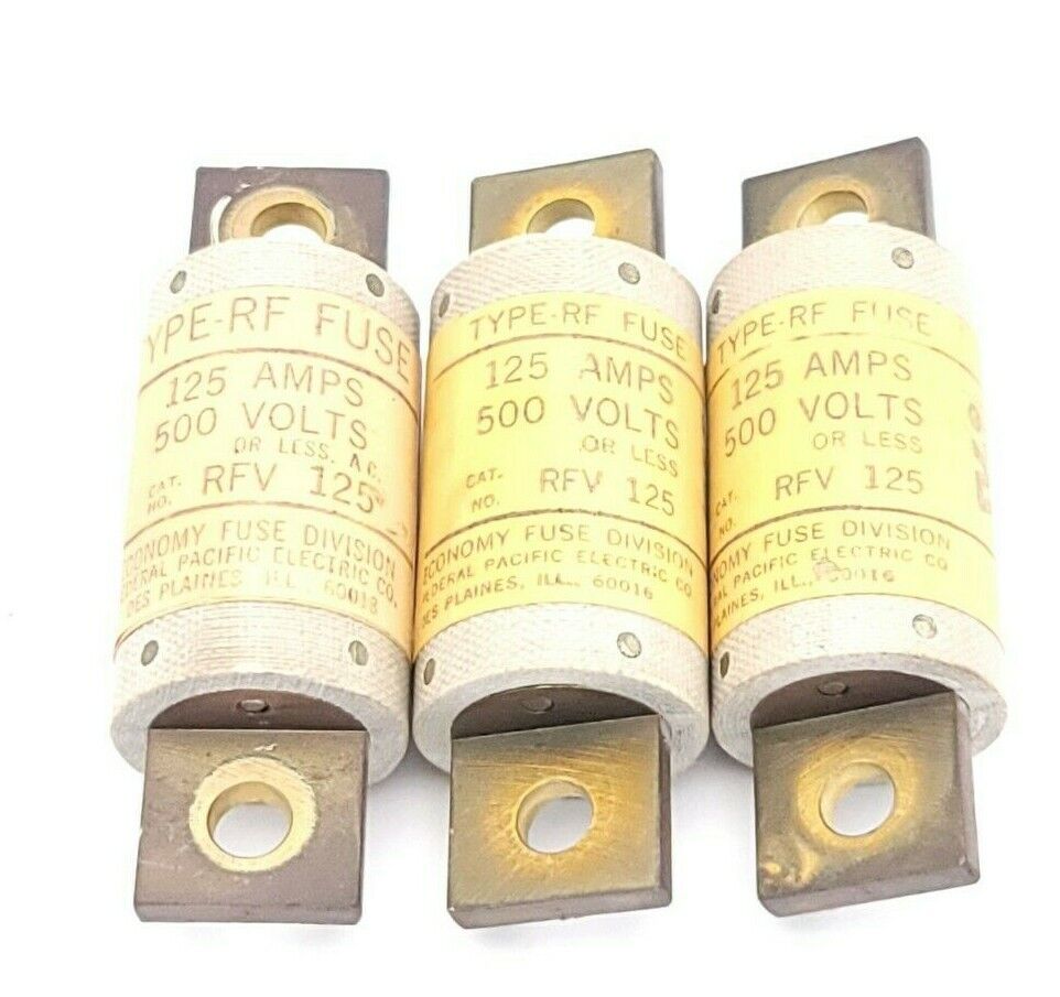 LOT OF 3 ECONOMY FUSE RFV-125 TYPE RF FUSES 125A 500V RFV125