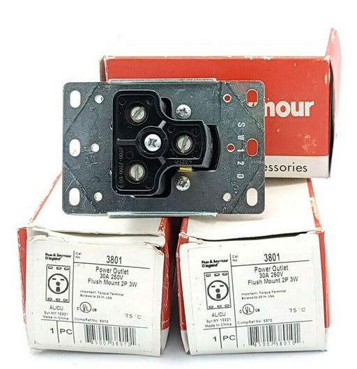 LOT OF 3 NIB PASS & SEYMOUR 3801 POWER OUTLETS 30A 250V FLUSH MOUNT 2P 3W