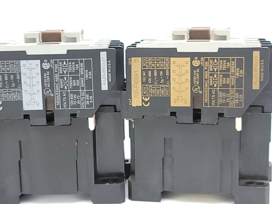 LOT OF 4 ALLEN BRADLEY 700-F400A1 CONTROL RELAYS SER. B 10AMP HA473 110/120VAC