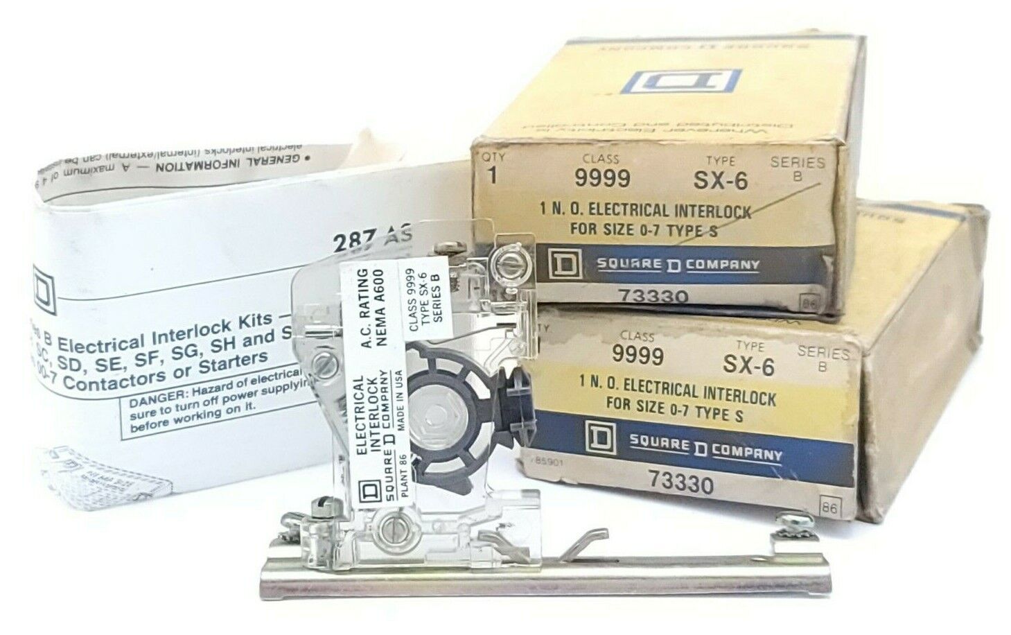 LOT OF 2 NIB SQUARE D 9999-SX6 1 N.O. ELECTRICAL INTERLOCKS 9999SX6 SER. B