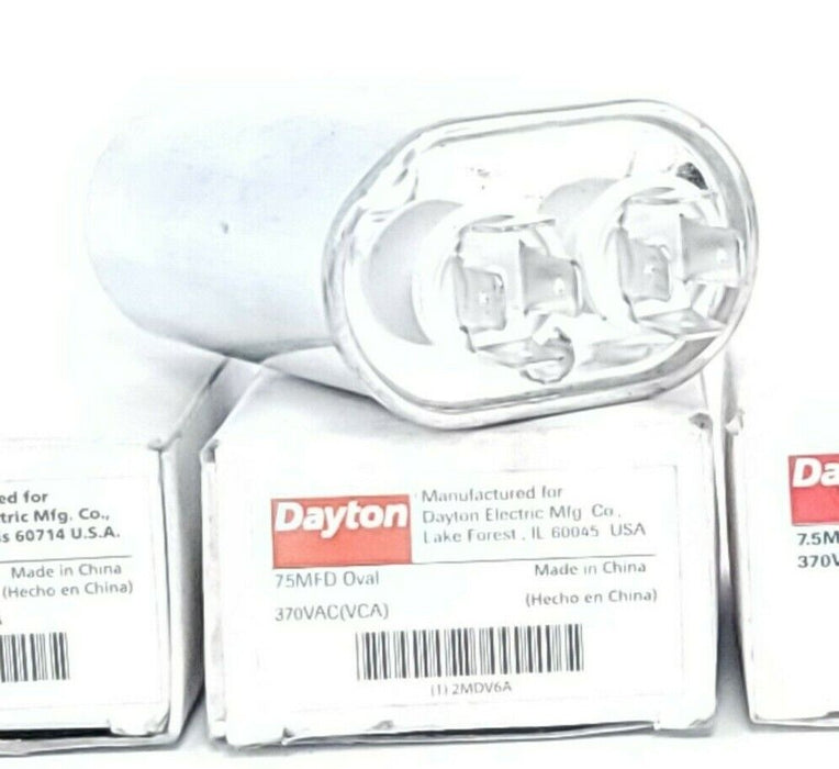LOT OF 3 NIB DAYTON 2MDV6A CAPACITORS 7.5MFD OVAL 370VAC (VCA) 60/50HZ