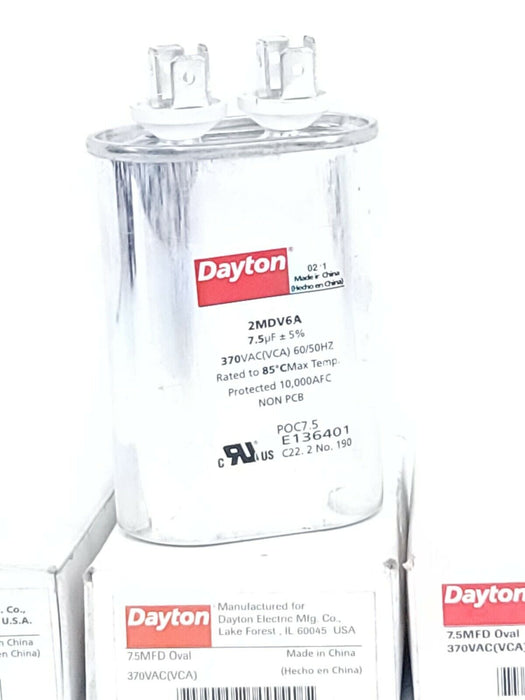 LOT OF 3 NIB DAYTON 2MDV6A CAPACITORS 7.5MFD OVAL 370VAC (VCA) 60/50HZ