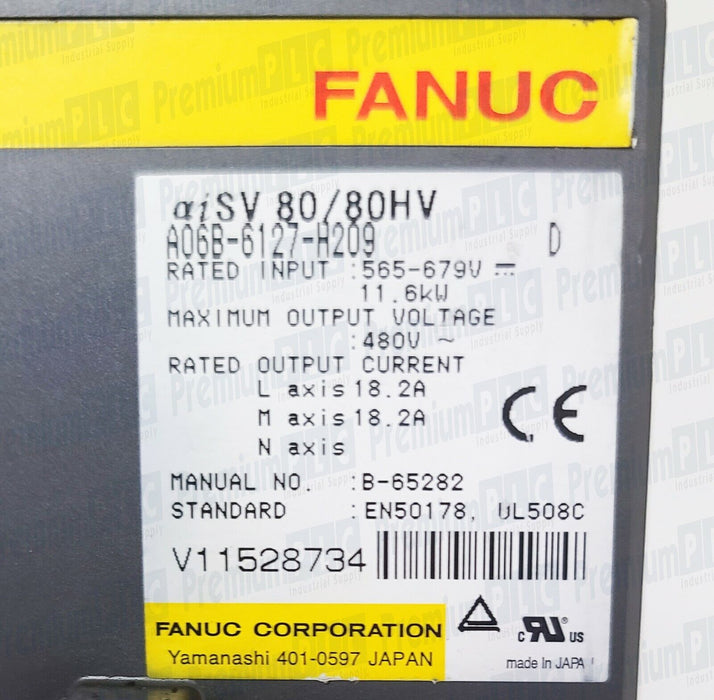 FANUC A06B-6127-H209 DUAL AXIS SERVO AMPLIFIER, aiSV 80/80HV A06B6127H209
