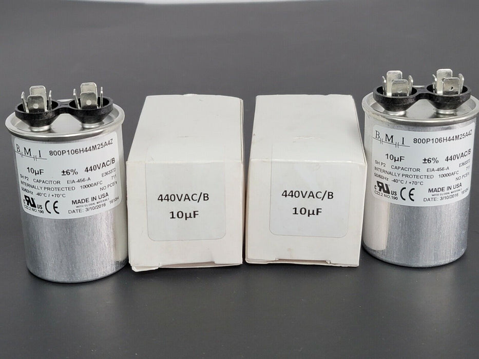 LOT OF 2 NEW BMI 800P106H44M25A4Z CAPACITORS 10uF 440VAC/B