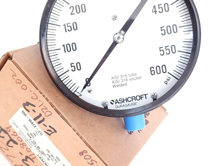 NIB ASHCROFT 45-2462-SS-04L-600# DURAGAUGE SIZE: 4-1/2'' 452462SS04L RANGE: 600#