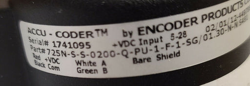 NEW ACCU-CODER 725 SHAFT ENCODER 725N-S-S-0200-Q-PU-1-F-1-SG/01.30-N-N S491
