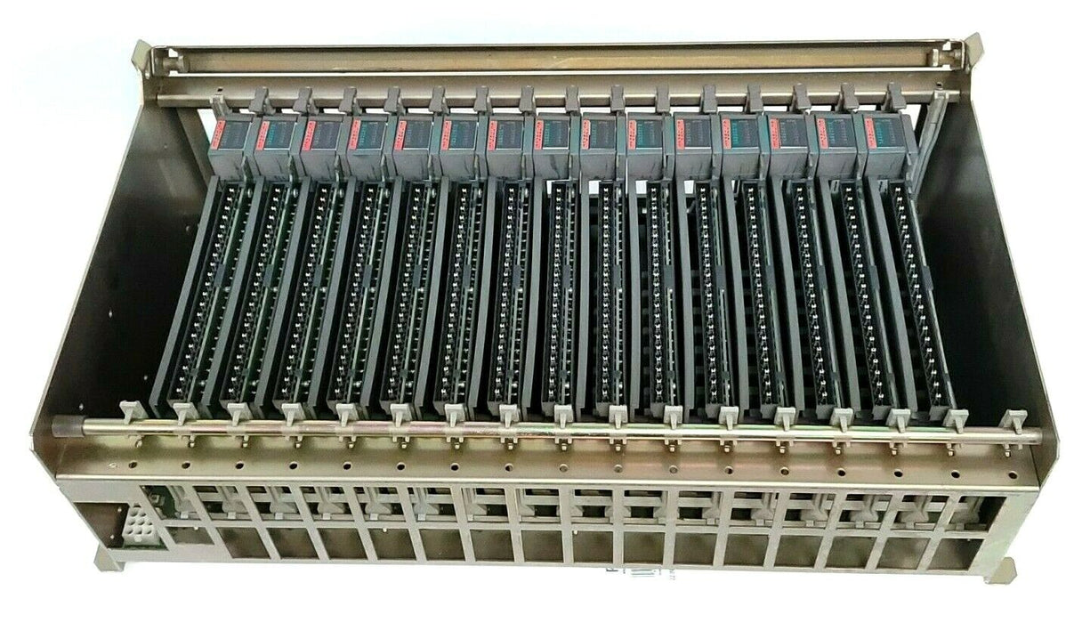 ALLEN BRADLEY 1771-A4B 16 SLOT I/O CHASSIS SER. B REV. K01 W/ 15 1771-IAD SER. D