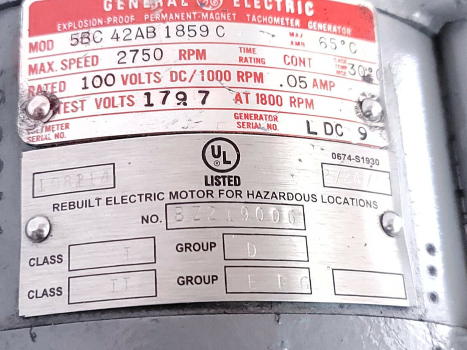 NEW GENERAL ELECTRIC 5BC42AB1859C TACHOMETER GENERATOR 2750 RPM
