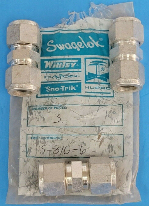 LOT OF 3 NEW SWAGELOK S-810-6 CARBON STEEL SWAGELOK TUBE FITTINGS 1/2''